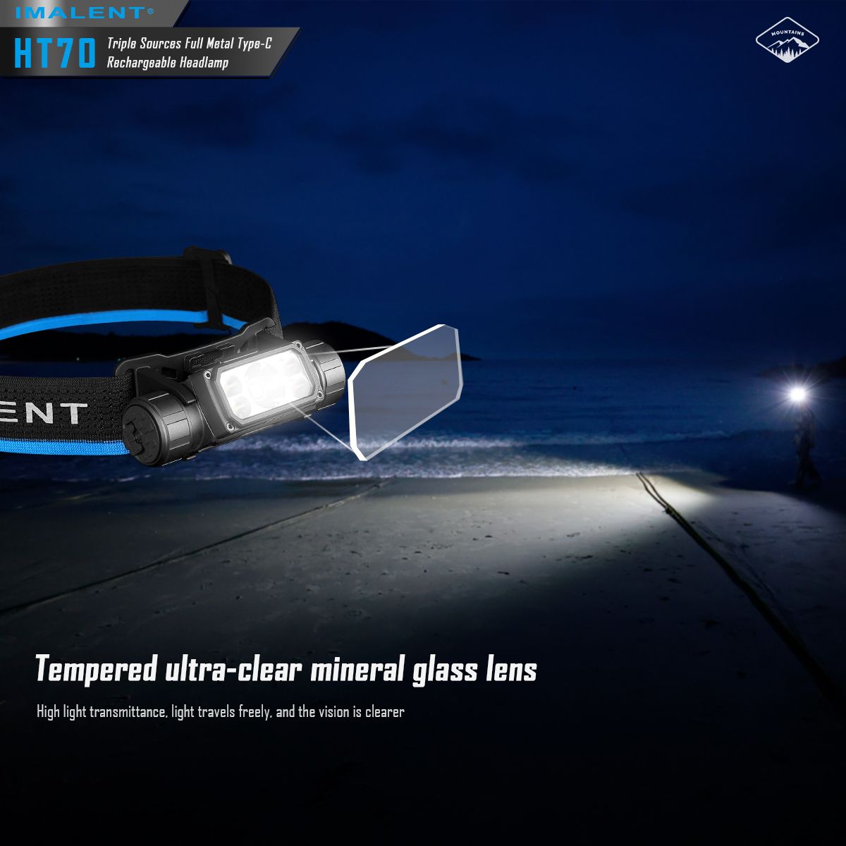 IMALENT HT70 Hoofdlamp met driedubbele lichtbronnen 3500 Lumen oplaadbaar ergonomisch ontwerp voor buitenavonturen