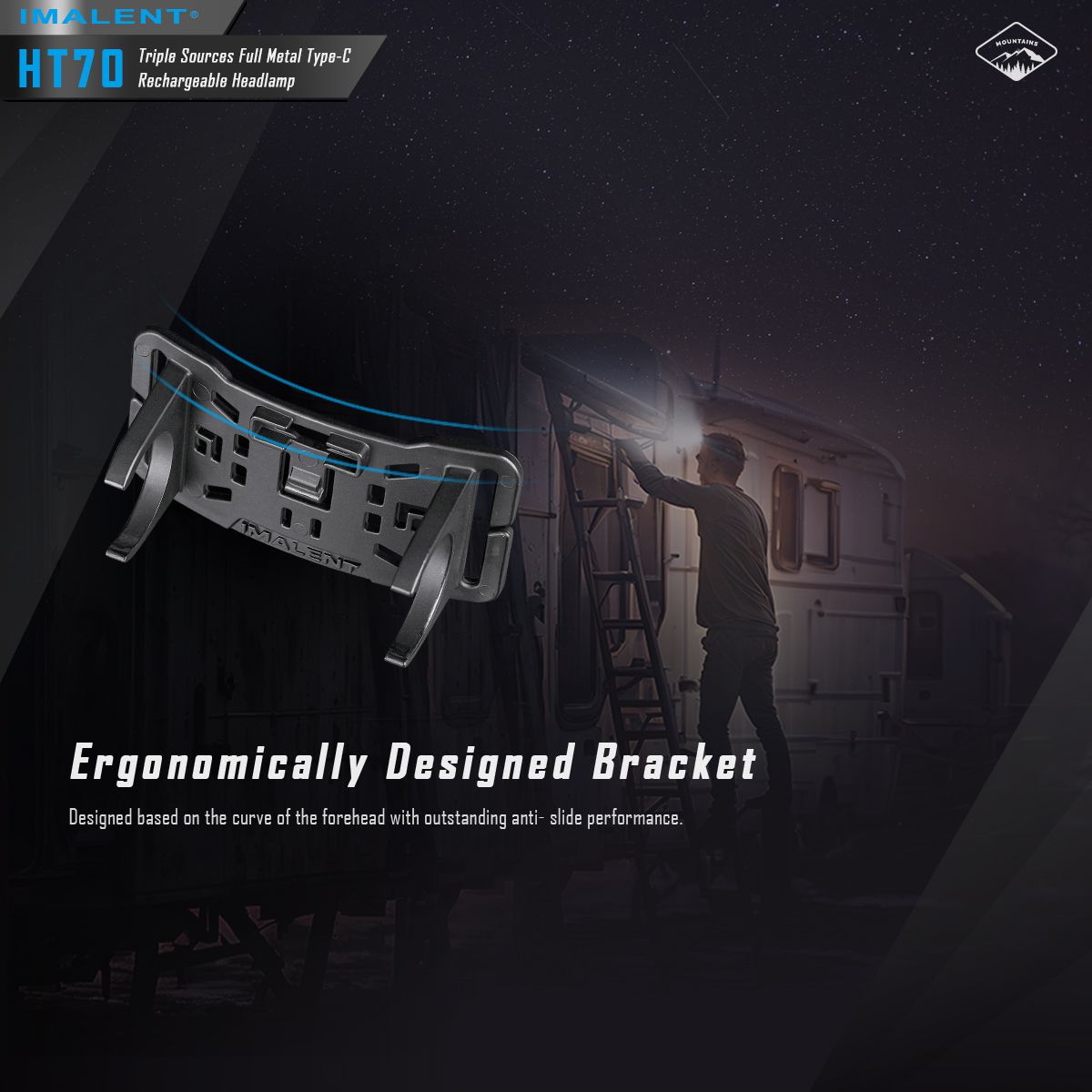 IMALENT HT70 Hoofdlamp met driedubbele lichtbronnen 3500 Lumen oplaadbaar ergonomisch ontwerp voor buitenavonturen