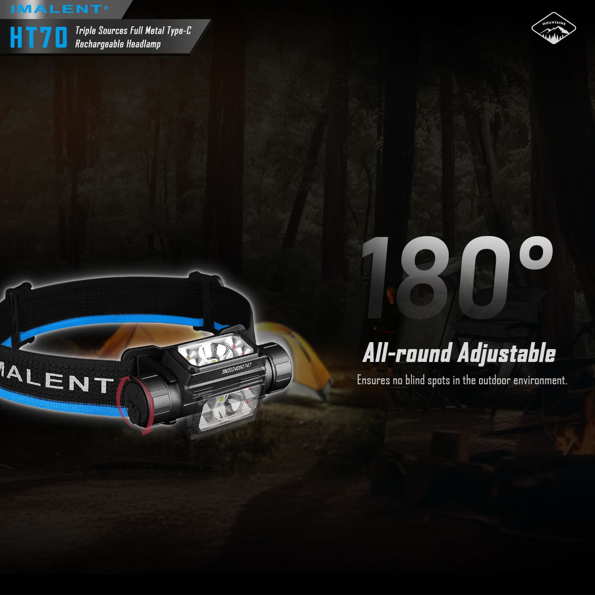 IMALENT HT70 Hoofdlamp met driedubbele lichtbronnen 3500 Lumen oplaadbaar ergonomisch ontwerp voor buitenavonturen