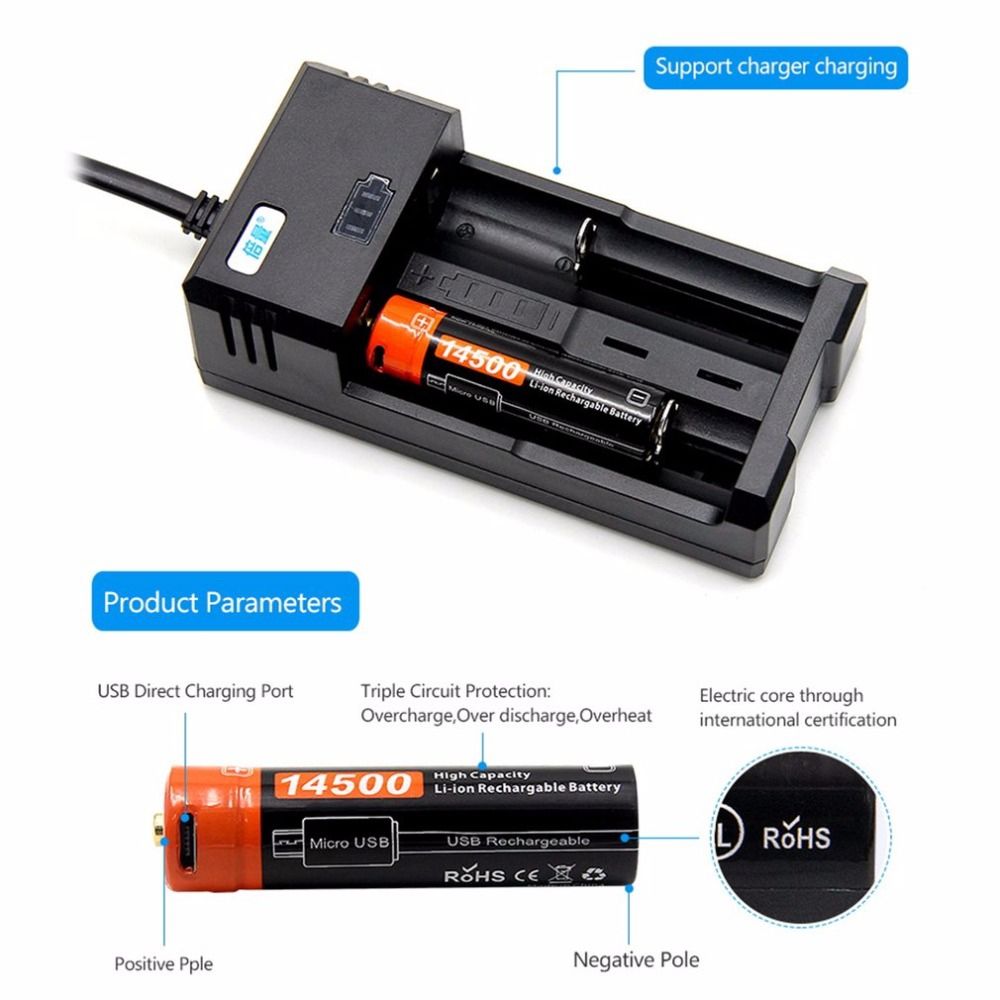 Doublepow 14500 750mAh oplaadbare batterij 3.7V Li-ion met Micro USB voor apparaten met hoog stroomverbruik en kamperen