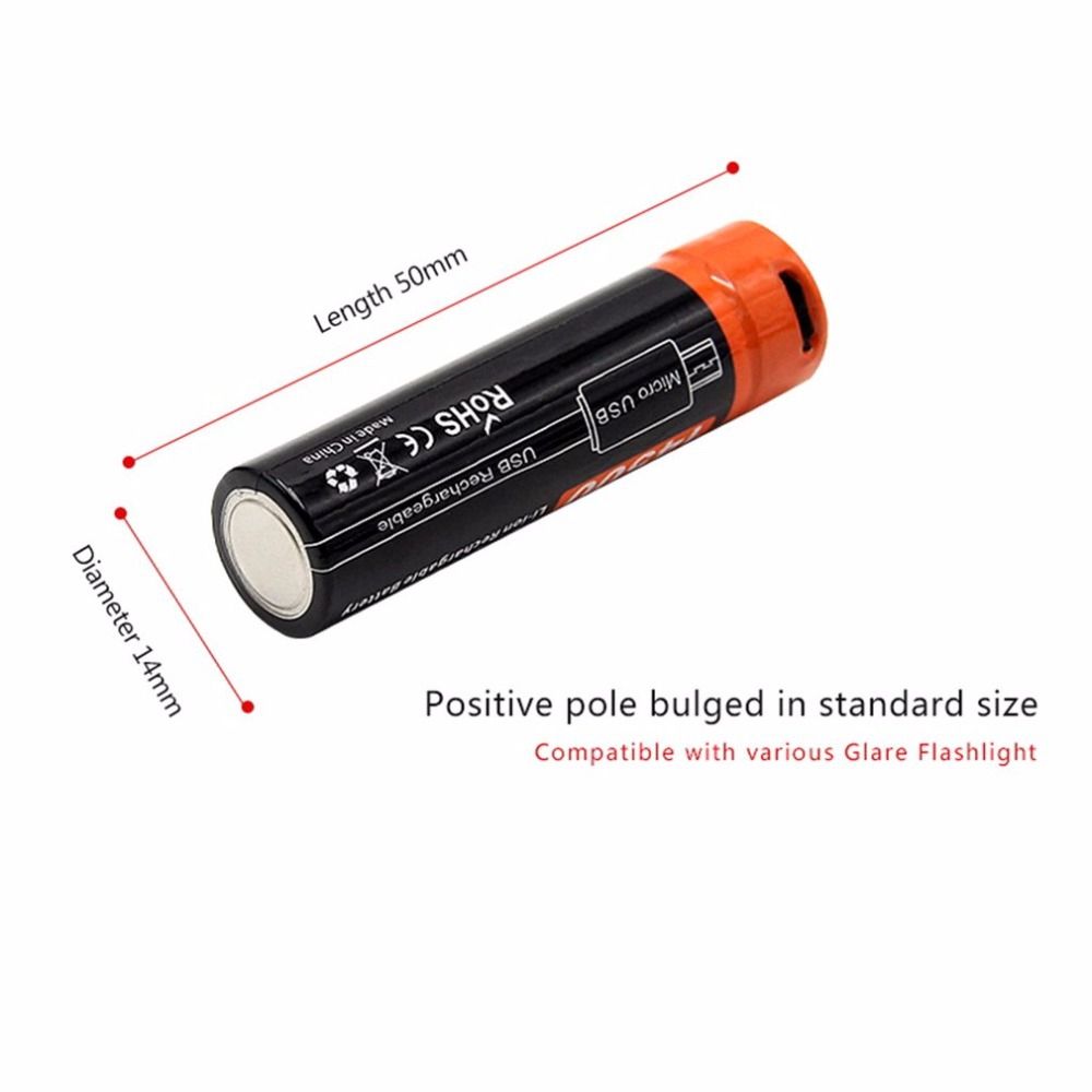 Doublepow 14500 750mAh oplaadbare batterij 3.7V Li-ion met Micro USB voor apparaten met hoog stroomverbruik en kamperen