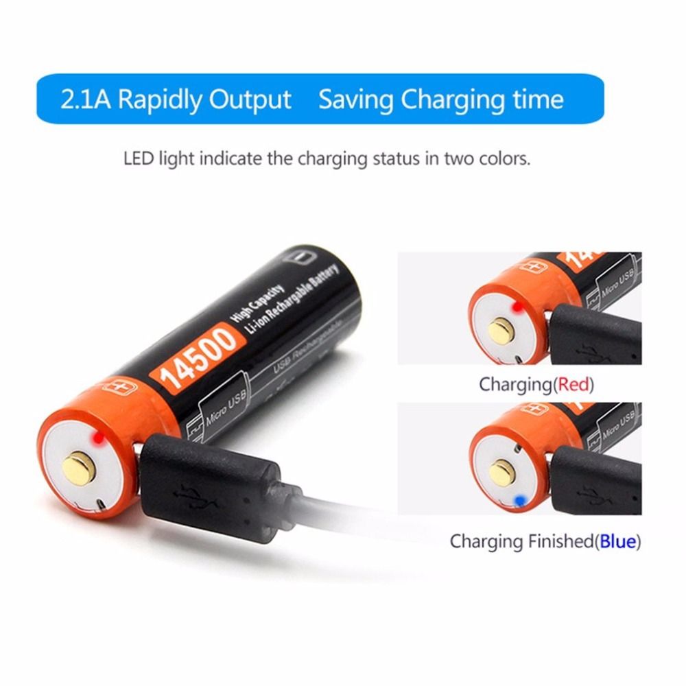 Doublepow 14500 750mAh oplaadbare batterij 3.7V Li-ion met Micro USB voor apparaten met hoog stroomverbruik en kamperen