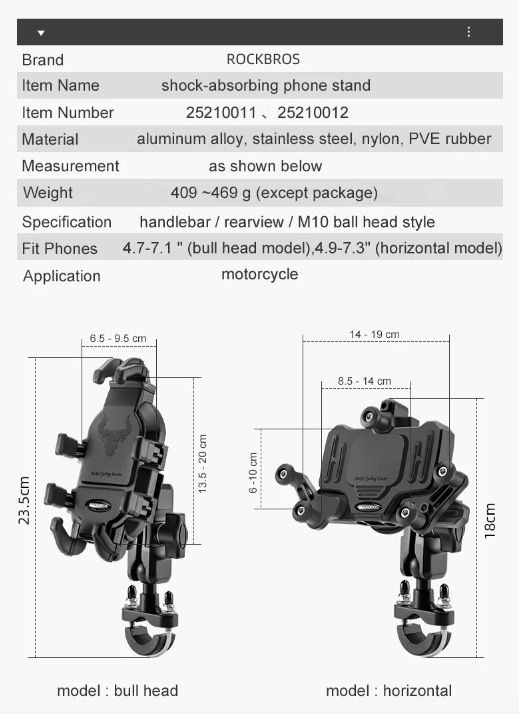 ROCKBROS Telefoonhouder Aluminium Draaibare en Verstelbare Motorfietstelefoonhouder met Siliconen Schokabsorptie