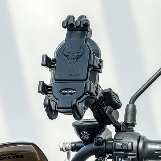 ROCKBROS Telefoonhouder Aluminium Draaibare en Verstelbare Motorfietstelefoonhouder met Siliconen Schokabsorptie