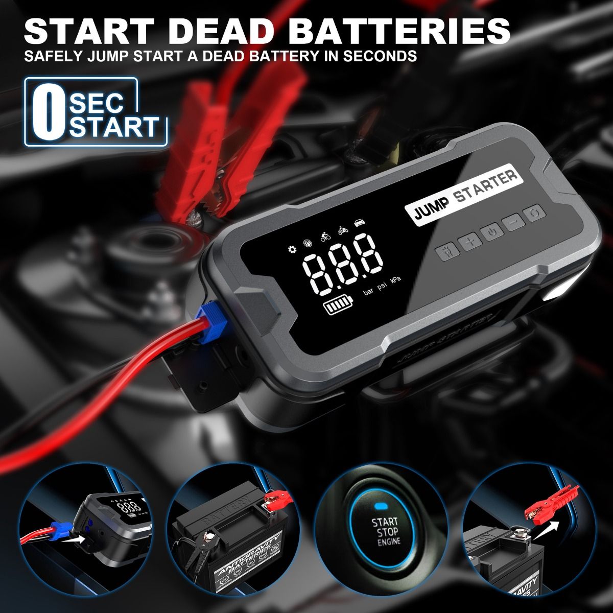 Draagbare startaccu powerbank met 2000A piekstroom, compact ontwerp voor autobatterijproblemen