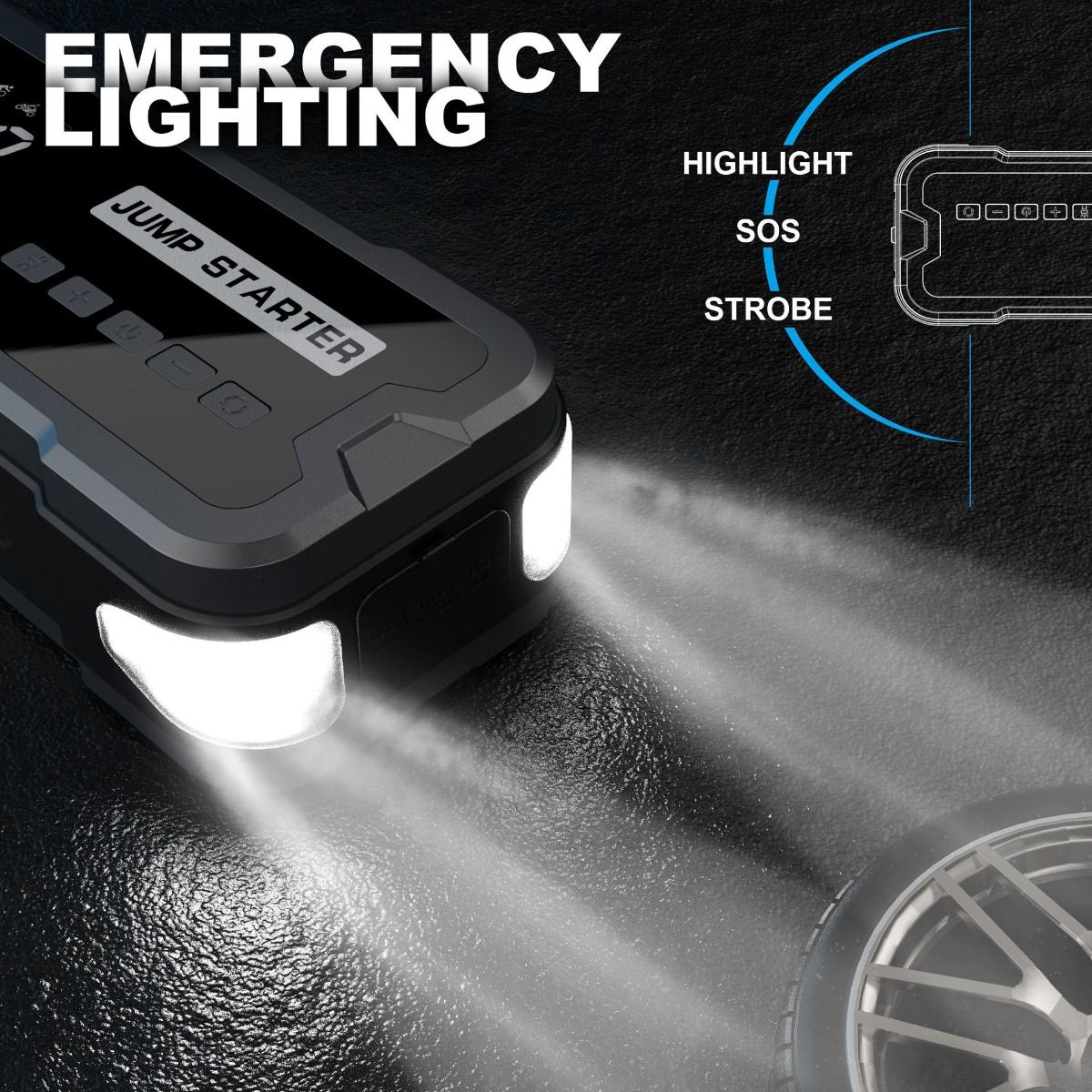 Draagbare startaccu powerbank met 2000A piekstroom, compact ontwerp voor autobatterijproblemen