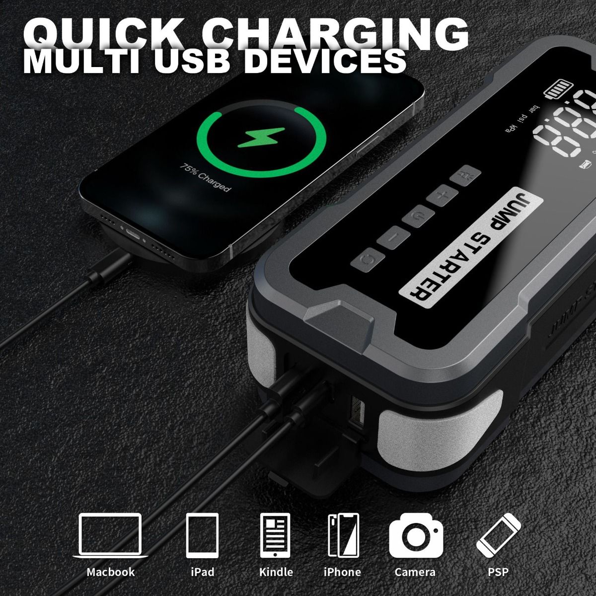 Draagbare startaccu powerbank met 2000A piekstroom, compact ontwerp voor autobatterijproblemen