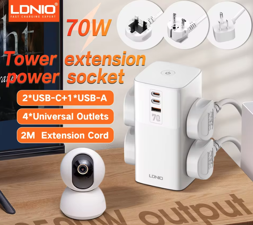 LDNIO Toren Multi Tap Kubus Stroomstrip Uitgangen 70W Oplaadstations 4 Uitgang Lijnfilter UK US EU Type Stekker Naar Universele Adapter