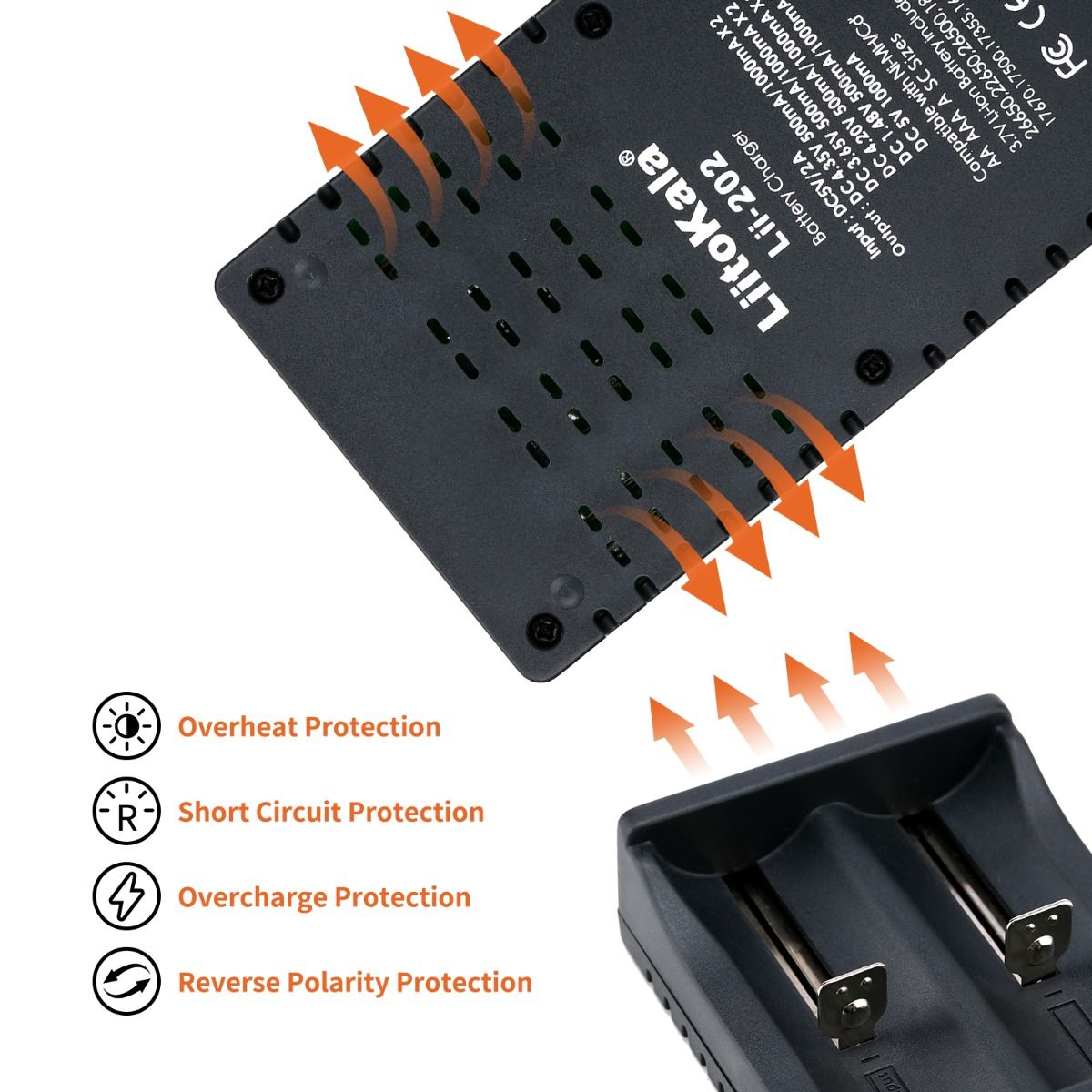 Liitokala Lii-202 Slimme Lader voor 18650 26650 21700 NiMH Lithium Batterijen Dubbele Kanalen USB Uitgang