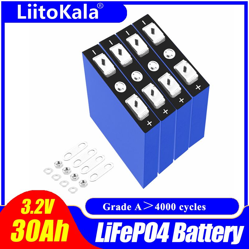LiitoKala 3.2V 30Ah Lifepo4 accupakket 4S 12.8V hoge dichtheid voor elektrische voertuigen, zonne-energie, lange cycluslevensduur