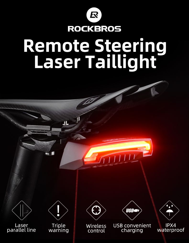 ROCKBROS LKWD-R1 Fietslamp Slim USB LED met Draadloze Afstandsbediening Richtingaanwijzer Laserprojector voor Fietsveiligheid