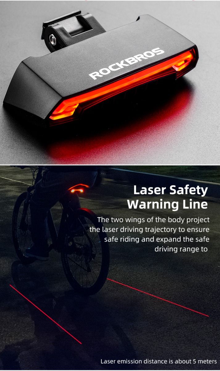 ROCKBROS LKWD-R1 Fietslamp Slim USB LED met Draadloze Afstandsbediening Richtingaanwijzer Laserprojector voor Fietsveiligheid