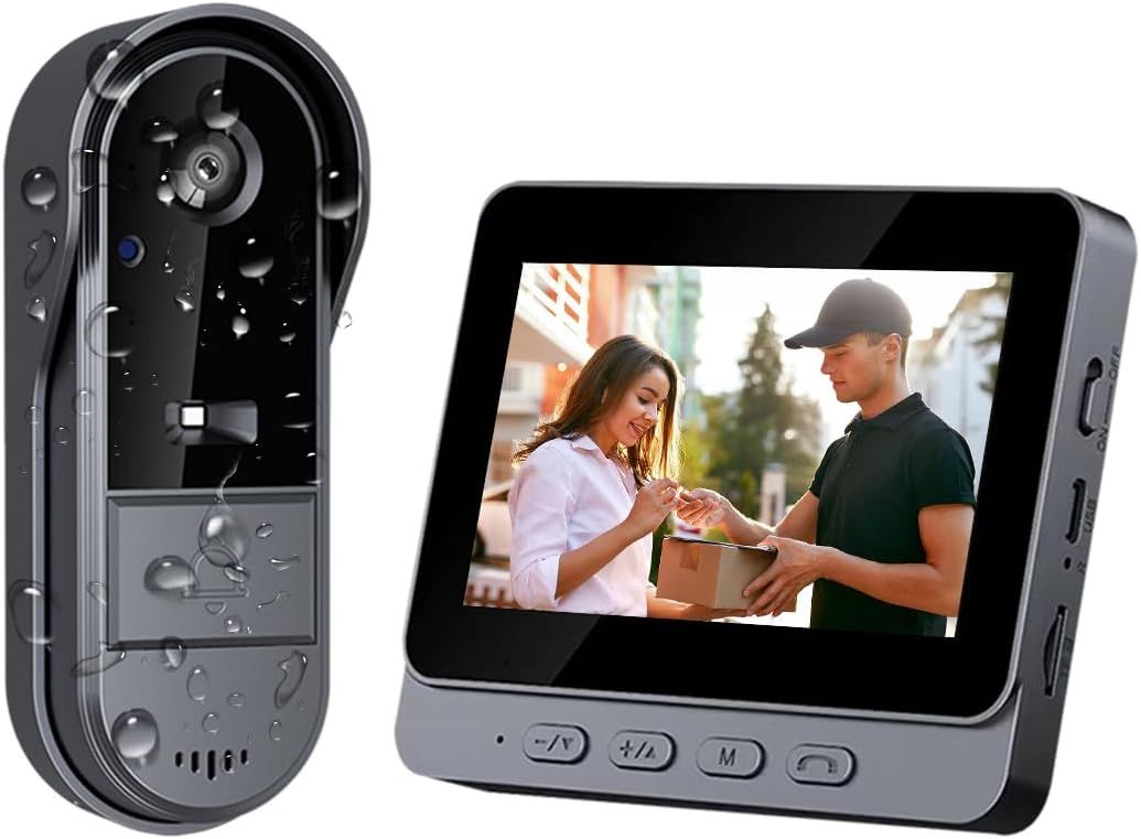 Draadloze deurbelcamera's met monitorscherm, waterdicht, tweerichtingsaudio, geen abonnement, geen wifi nodig