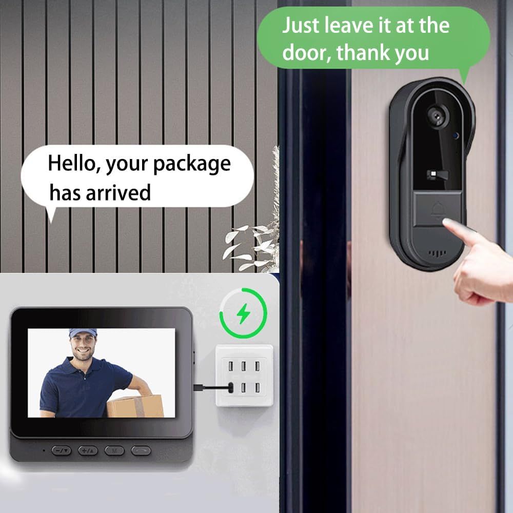 Draadloze deurbelcamera's met monitorscherm, waterdicht, tweerichtingsaudio, geen abonnement, geen wifi nodig