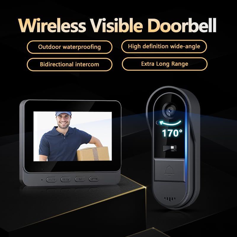 Draadloze deurbelcamera's met monitorscherm, waterdicht, tweerichtingsaudio, geen abonnement, geen wifi nodig