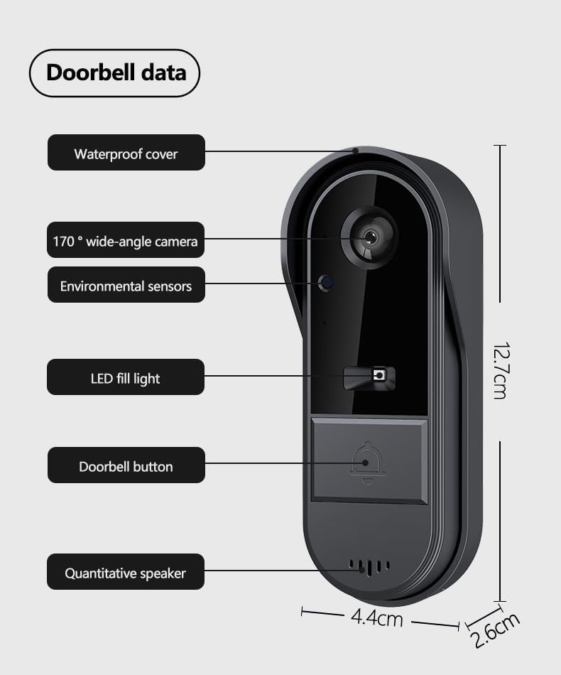 Draadloze deurbelcamera's met monitorscherm, waterdicht, tweerichtingsaudio, geen abonnement, geen wifi nodig