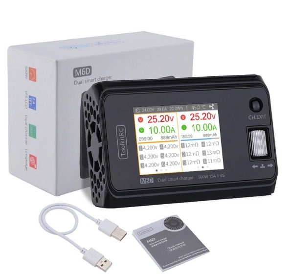 ToolkitRC M6D 500W 15A DC Dual Channel MINI Smart Charger Discharger voor RC elektrische vlucht en racen
