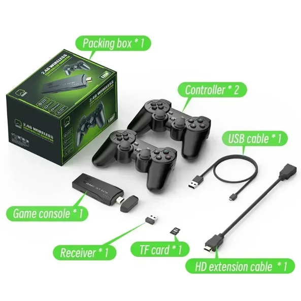 M8 Videogameconsole met dubbele 2.4G draadloze controllers, 10.000 retro gamesbibliotheek, PS1, Atari, 64G model