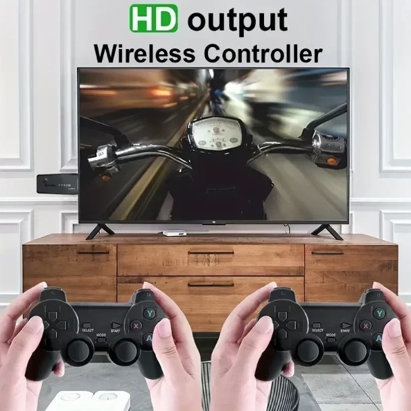M8 Videogameconsole met dubbele 2.4G draadloze controllers, 10.000 retro gamesbibliotheek, PS1, Atari, 64G model