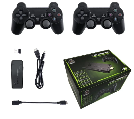 M8 Videogameconsole met dubbele 2.4G draadloze controllers, 10.000 retro gamesbibliotheek, PS1, Atari, 64G model