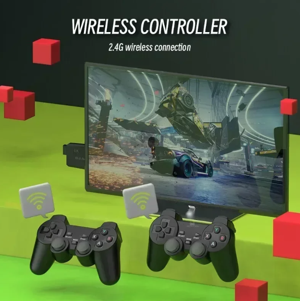 M8 Videogameconsole met dubbele 2.4G draadloze controllers, 10.000 retro gamesbibliotheek, PS1, Atari, 64G model