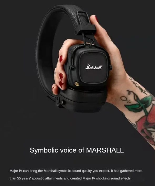 Marshall Major IV Bluetooth-hoofdtelefoon Klassieke esthetiek Signature Sound Diepe bas Draadloos opladen