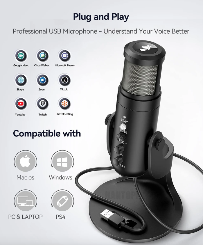 MU900PRO RGB USB-microfoon voor streaming met dynamische RGB-verlichting en cardioïde opnamepatroon voor hoge geluidskwaliteit