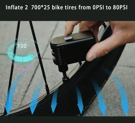 A2 Mini elektrische luchtpomp, snoerloze draagbare fietsinflator voor Presta- en Schrader ventiel, lichtgewicht fietsuitrusting