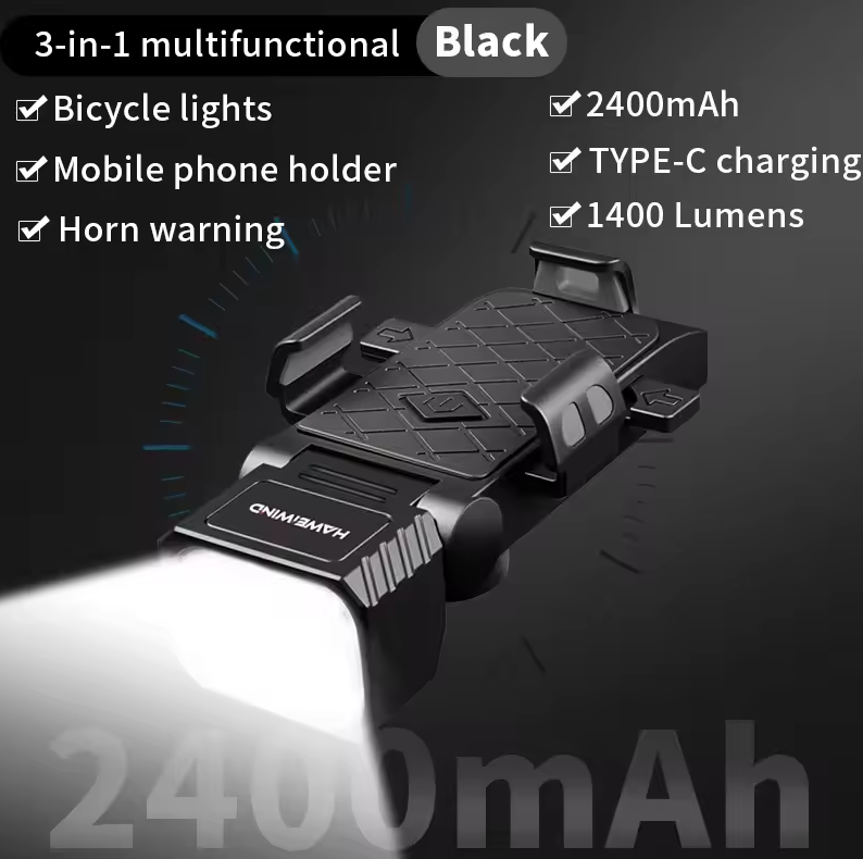Fietskoplamp met Claxon & Telefoonhouder - Multifunctionele Telefoonhouderlamp - Fietsaccessoires