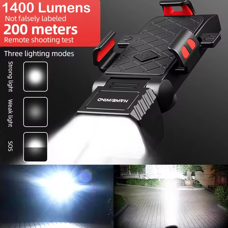 Fietskoplamp met Claxon & Telefoonhouder - Multifunctionele Telefoonhouderlamp - Fietsaccessoires