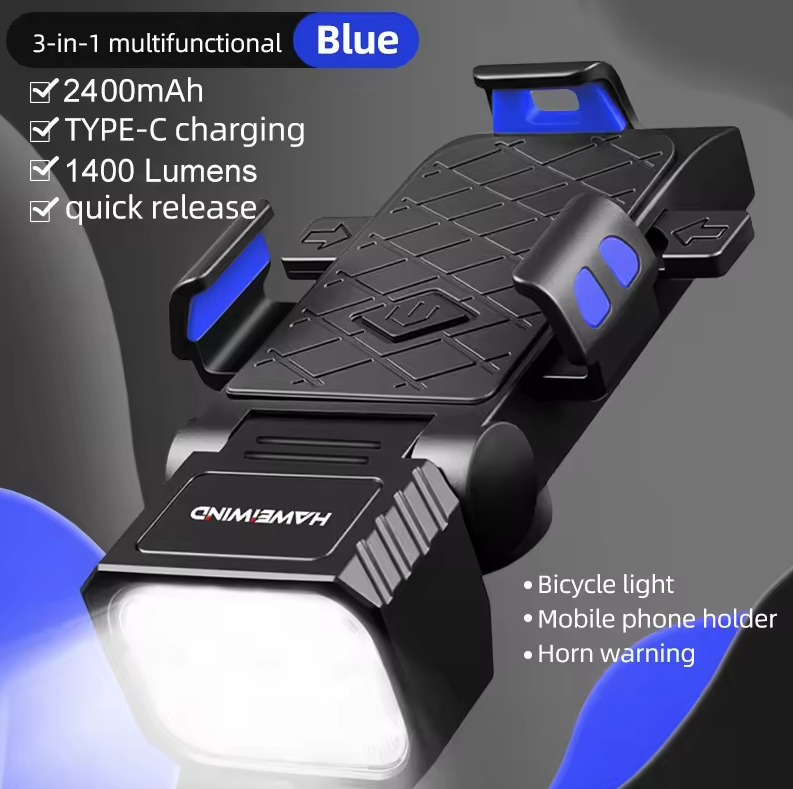 Fietskoplamp met Claxon & Telefoonhouder - Multifunctionele Telefoonhouderlamp - Fietsaccessoires