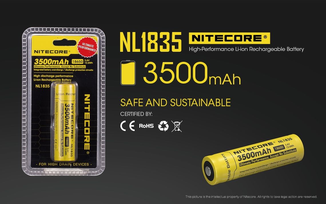 Nitecore 18650 NL1835 3500mAh Li-ion oplaadbare batterij voor langdurige stroom en betrouwbare prestaties