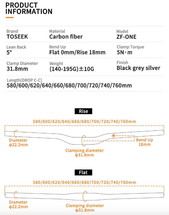 TOSEEK ZF-ONE MTB carbon stuur 31.8mm 580-760mm lichtgewicht mat zwart perfect voor fietsupgrade en prestaties