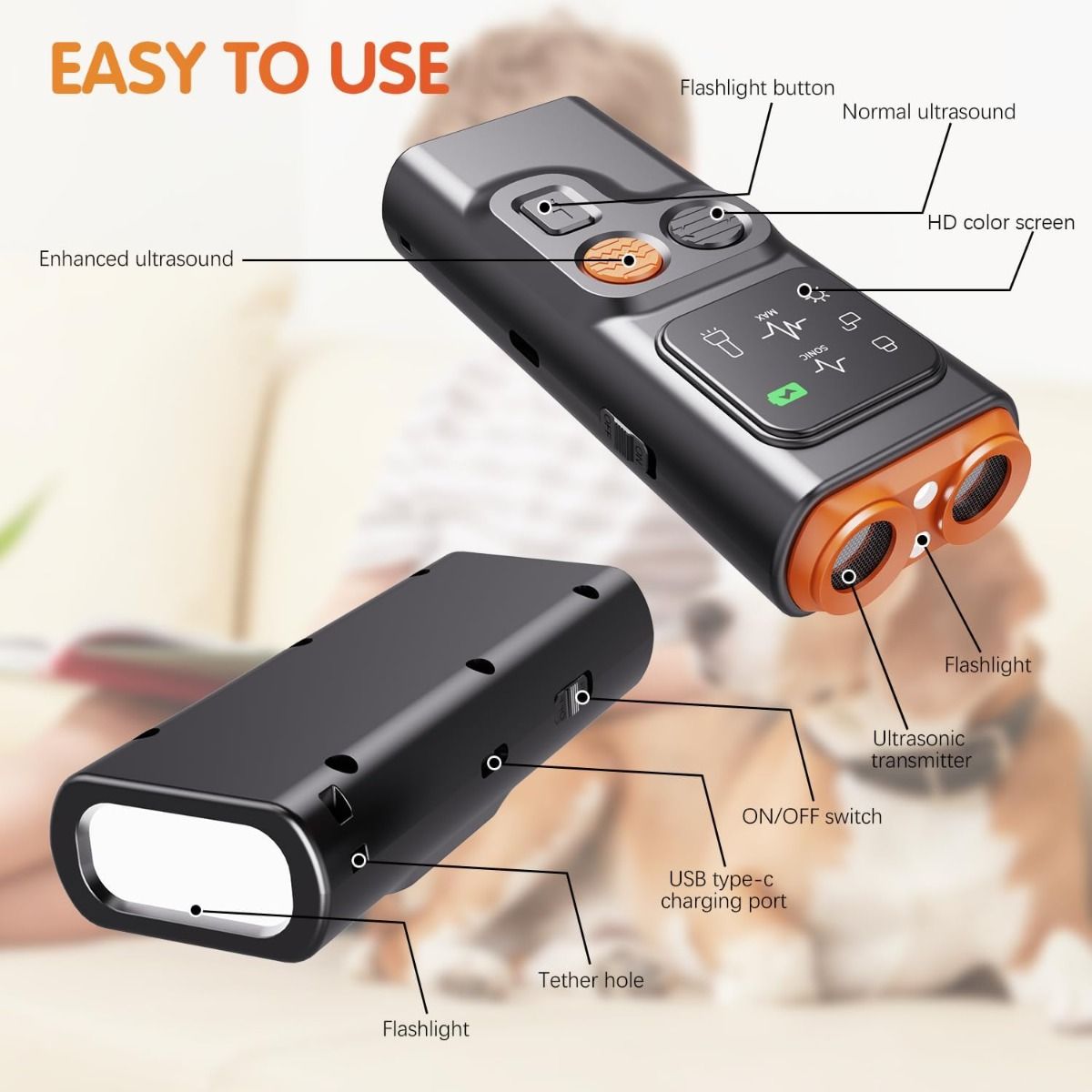 Bark Guard Anti-blafapparaat voor honden, blafdeterrent apparaten kunnen slecht gedrag stoppen met HD-scherm en LED-zaklamp