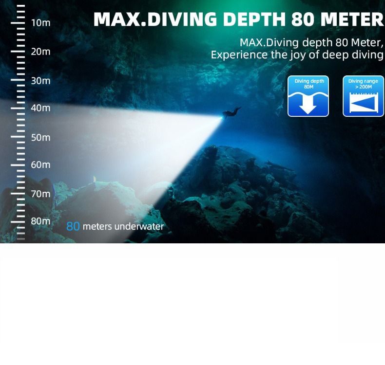 P70 Duiklamp, Duikzaklamp 5000 Lumen Superhelder, IPX8 Waterdichte Nachtduiklamp, 200 Meter Onderdompelbare Lamp