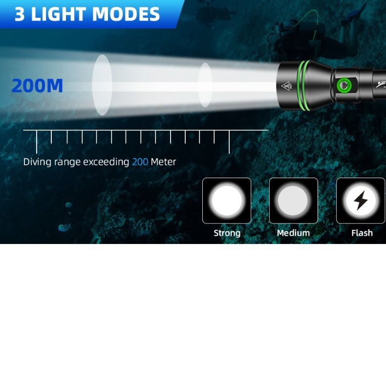 P70 Duiklamp, Duikzaklamp 5000 Lumen Superhelder, IPX8 Waterdichte Nachtduiklamp, 200 Meter Onderdompelbare Lamp