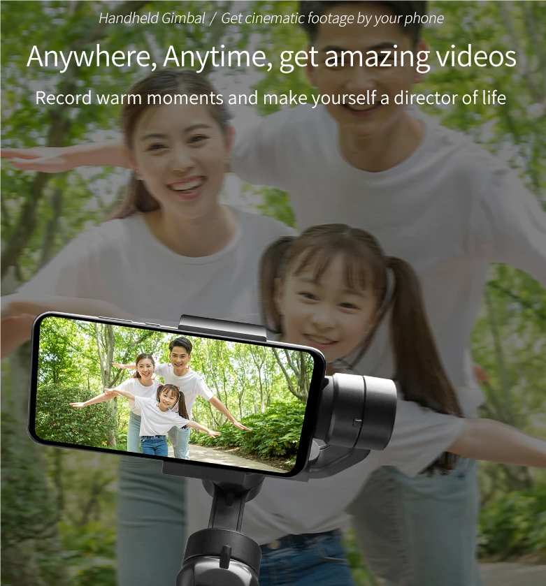 F6 3-assige gimbal handstabilisator voor vloeiende video-opname, smartphonefotografie en actioncamerastabilisator