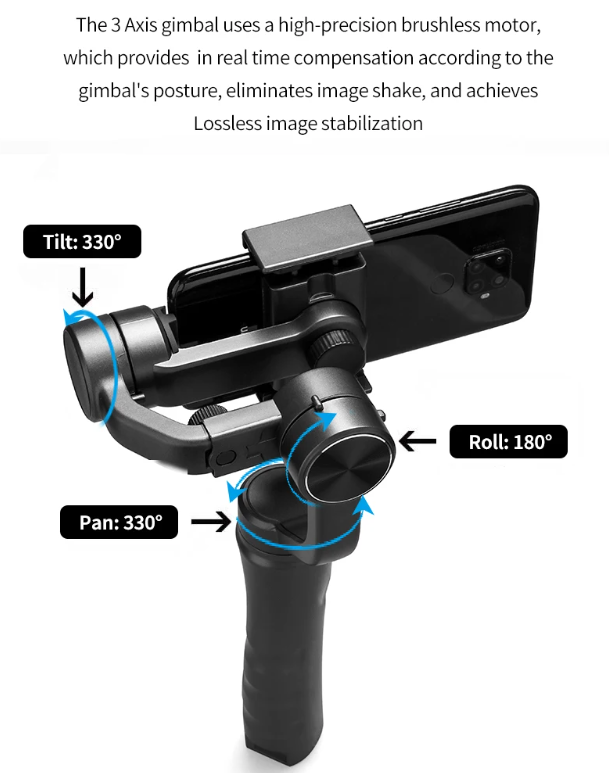 F6 3-assige gimbal handstabilisator voor vloeiende video-opname, smartphonefotografie en actioncamerastabilisator