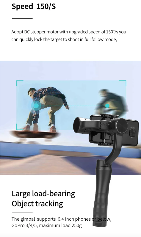 F6 3-assige gimbal handstabilisator voor vloeiende video-opname, smartphonefotografie en actioncamerastabilisator