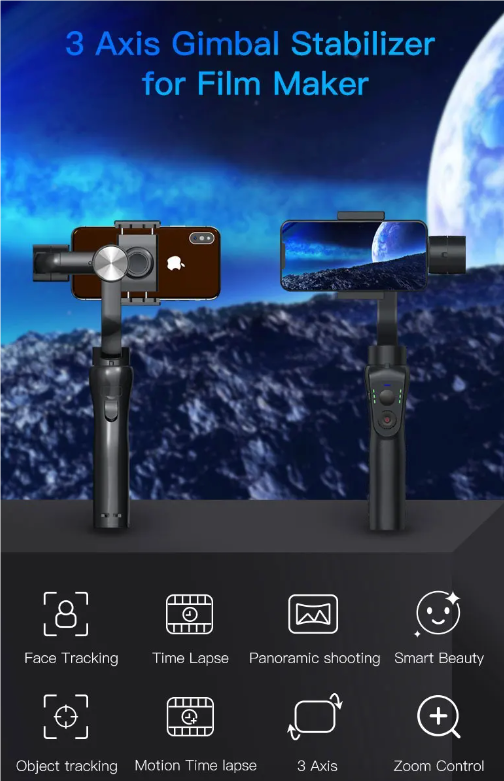 F6 3-assige gimbal handstabilisator voor vloeiende video-opname, smartphonefotografie en actioncamerastabilisator