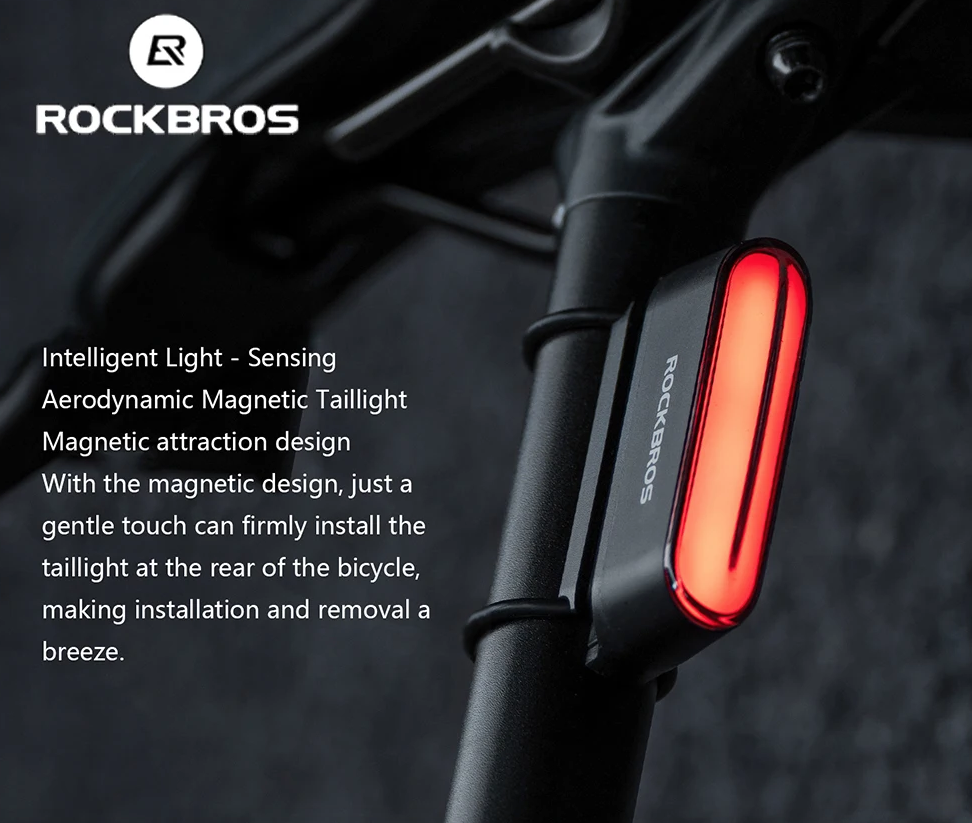 ROCKBROS Magnetisch Fiets Achterlicht IPX6 Waterdicht 7 Modi Slimme Sensor Nachtveiligheidswaarschuwingslicht Fietsaccessoires