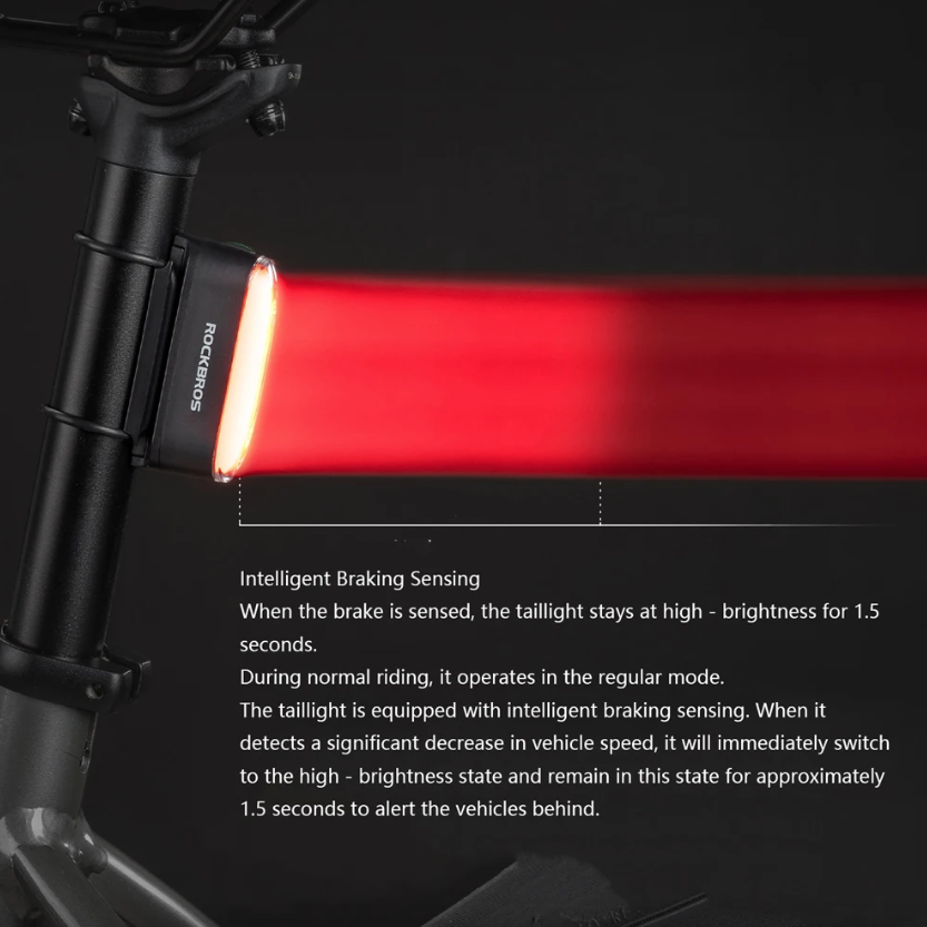 ROCKBROS Magnetisch Fiets Achterlicht IPX6 Waterdicht 7 Modi Slimme Sensor Nachtveiligheidswaarschuwingslicht Fietsaccessoires