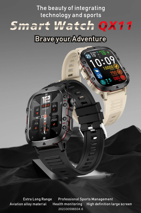 QX11 Smart Horloge Mannen | 1.96" Buitensporten Smartwatch met Bluetooth bellen & Gezondheid Monitor | IP68/5ATM Fitness Tracker