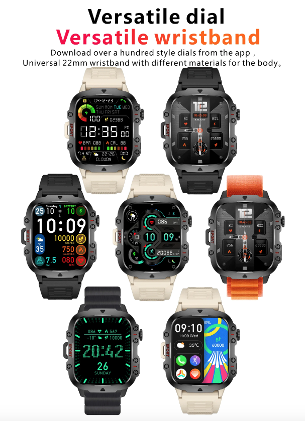 QX11 Smart Horloge Mannen | 1.96" Buitensporten Smartwatch met Bluetooth bellen & Gezondheid Monitor | IP68/5ATM Fitness Tracker