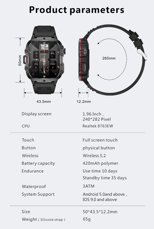 QX11 Smart Horloge Mannen | 1.96" Buitensporten Smartwatch met Bluetooth bellen & Gezondheid Monitor | IP68/5ATM Fitness Tracker