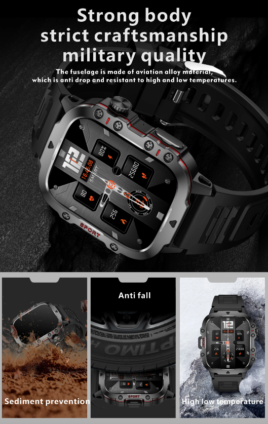 QX11 Smart Horloge Mannen | 1.96" Buitensporten Smartwatch met Bluetooth bellen & Gezondheid Monitor | IP68/5ATM Fitness Tracker