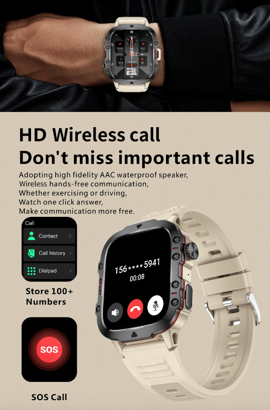 QX11 Smart Horloge Mannen | 1.96" Buitensporten Smartwatch met Bluetooth bellen & Gezondheid Monitor | IP68/5ATM Fitness Tracker