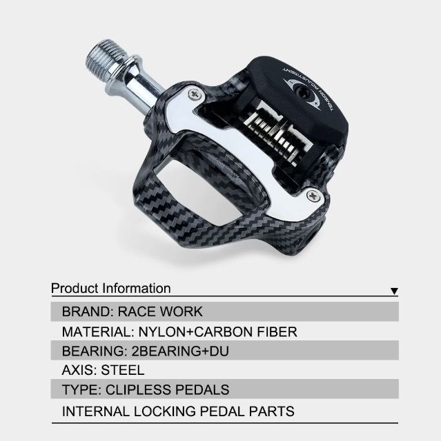 RACEWORK Racefietspedaal Ultralicht Carbonvezel Zelfsluitend SPD Keo Compatibel Ideaal voor Fietsliefhebbers