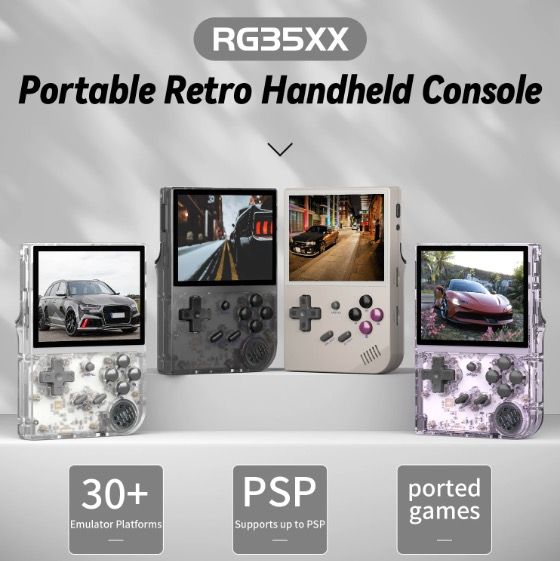 ANBERNIC RG35XX Retro handheld gameconsole met levendig IPS-scherm en PSP-ondersteuning voor nostalgische gameplay in grijs
