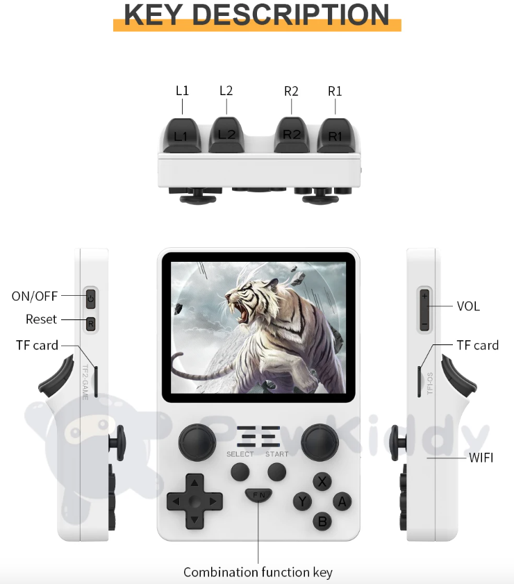 POWKIDDY RGB20S draagbare spelconsole voor retro gaming met RK3326 3,5 inch scherm en spel-emulatoren N64 PS1